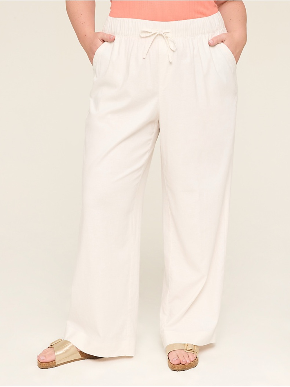 Lane Bryant White Elastic Waist Wide-Leg Pants Size 20